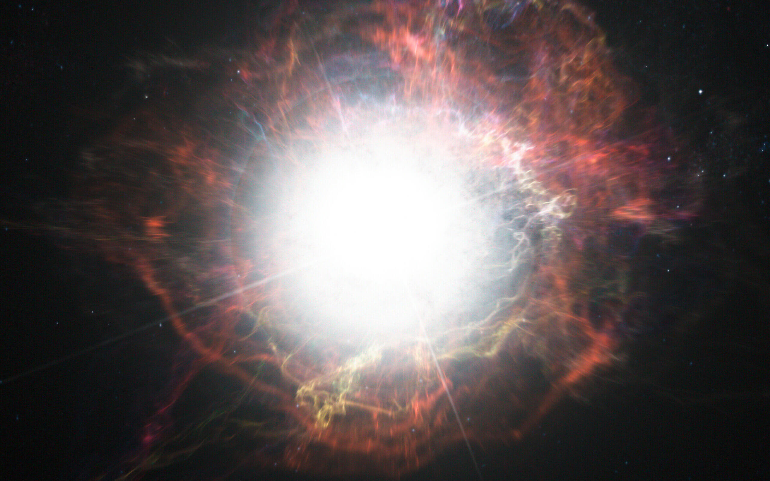 Artist’s impression of dust formation around a supernova explo